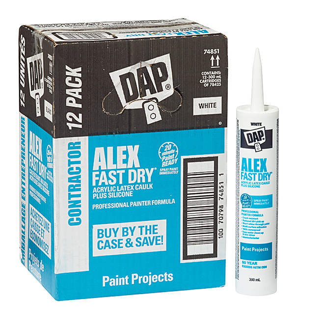 DAP Alex Fast Dry 300-ml White Silicone Acrylic Latex Caulk - 12