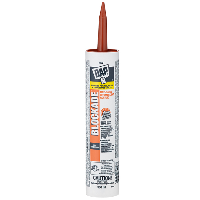 Dap Blockade Fire-Rated Intumescent Acrylic Latex Sealant - Water-Based - Low Odour - Red - 300 ml