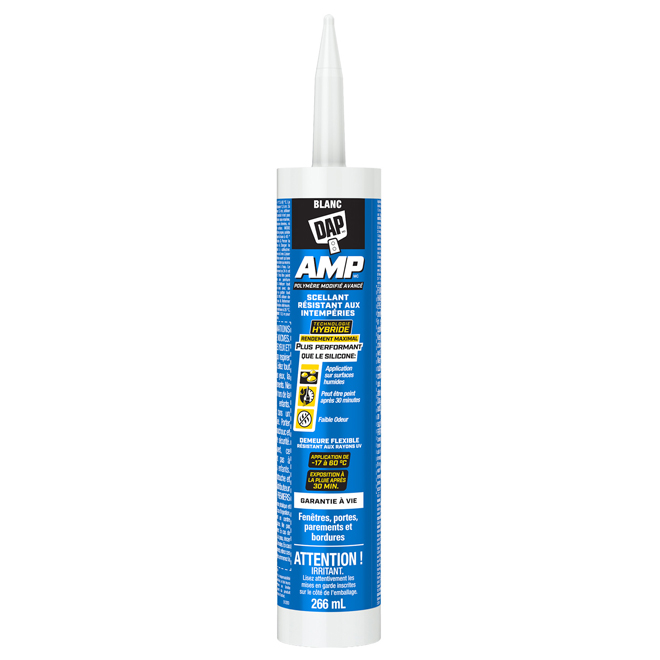 Scellant de polymère modifié avancé blanc pour portes et fenêtres AMP DAP, 266 ml