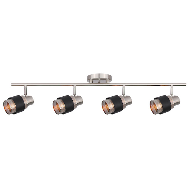 Canarm Dalton Rail Light Fixture with Pivoting Heads - Dimmable - Brushed Pewter - Black Accents - G9 Pin Base