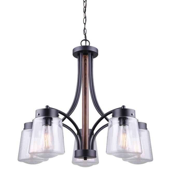 "Riva" 5-Light Chandelier - 60 W - Black and Wood