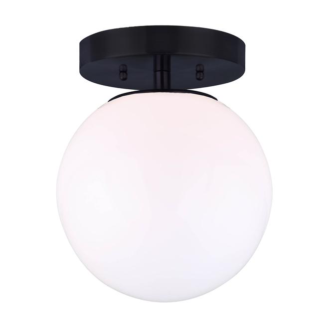 Canarm Camilo Flush Mount Ceiling Light - 1 Light - Opal Glass Globe-Shaped Shade - Matte Black