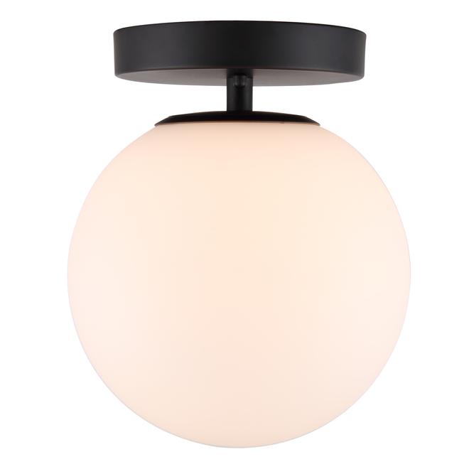 Canarm Camilo Flush Mount Ceiling Light - 1 Light - Opal Glass Globe-Shaped Shade - Matte Black