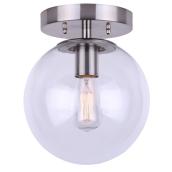 Canarm Camilo Flush Mount Ceiling Light - 1 Light - Clear Glass Globe - Brushed Nickel Finish