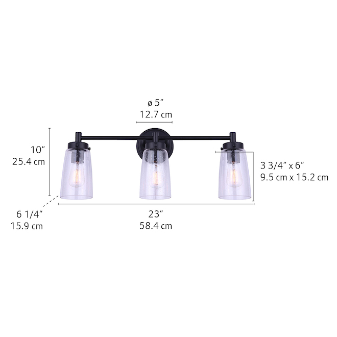 Canarm Davi 23-in 3-Light Matte Black Wall Sconce