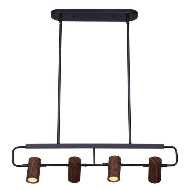 Canarm Leal 4-Light Rod-Mount Track Light - Metal - Matte Black and Faux Wood Finish - 50 W