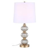 Canarm Bane Table Lamp with 3 Spheres - 20.9-in - Metal/Glass/Fabric - Gold/White