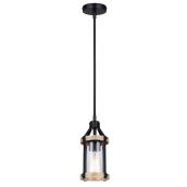 Canarm Ella Pendant Light in Matte Black and Brown Wood