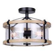 Canarm Ella Semi-Flush Mount with 3 Lights in Matte Black and Brown Wood Finish