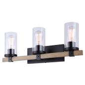 Canarm Ella Vanity Wall Light with 3 Lights - Matte Black and Wood Brown Finish