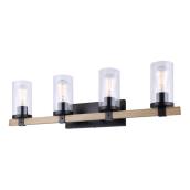 Canarm Ella Vanity Wall Light with 4 Lights - Matte Black and Brown Wood Finish