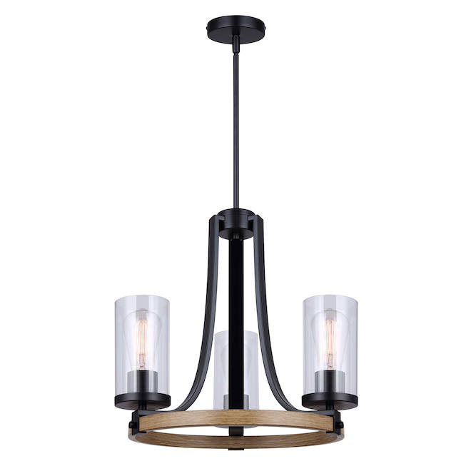 Lustre à 3 lumières Ella Canarm, finition noir mat et bois brun