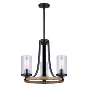 Canarm Ella 3-Light Chandelier in Matte Black and Brown Wood Finish