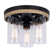 Canarm Ella 3-light Flush Mount Light in Matte Black and Wood Brown Finish