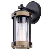 Canarm Ella 10.38-in H 60-W Rustic Wood Look and Black Metal Finish Cylinder Outdoor Wall Sconce