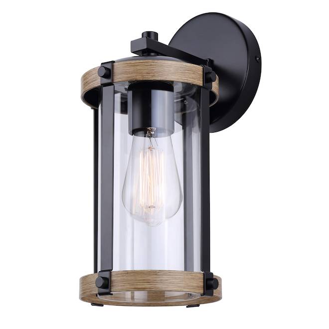 Canarm Ella 12.75-in 60 W 1-Light Black/Wood Outdoor Wall Sconce