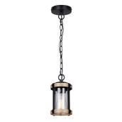 Canarm Ella 71.5-in H 60-W Matte Black and Rustic Wood Finish Outdoor 1-Light Pendant