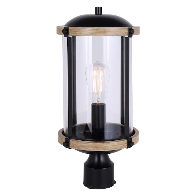 Canarm Ella 17.75-in Black/Wood Outdoor 1-Light Post Lantern