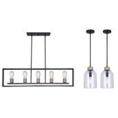 Ensemble de 3 luminaires suspendus Harper Canarm, verre transparent et métal noir mat