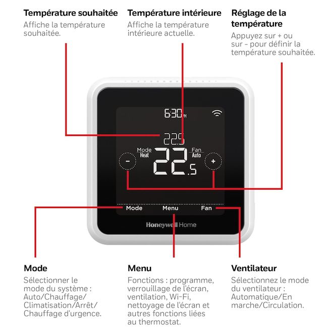 Thermostat intelligent programmable blanc T5 d'Honeywell Home avec fonction tactile et Wi-Fi