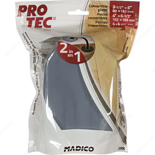 Madico PRO-TEC 4 x 6.5-in Black/Grey Heavy Duty Convertible Glides - 8/Pk