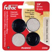 Feltac Fused-Felt Furniture Leg Tips - Round - Black/Beige - 4 Per Pack - 7/8-in dia