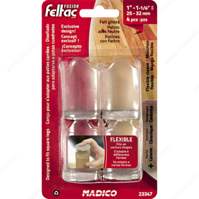 FUSION FELTAC 1 - 1-1/4-in Clear Silicone/Felt Flexible Glides - 4/Pk