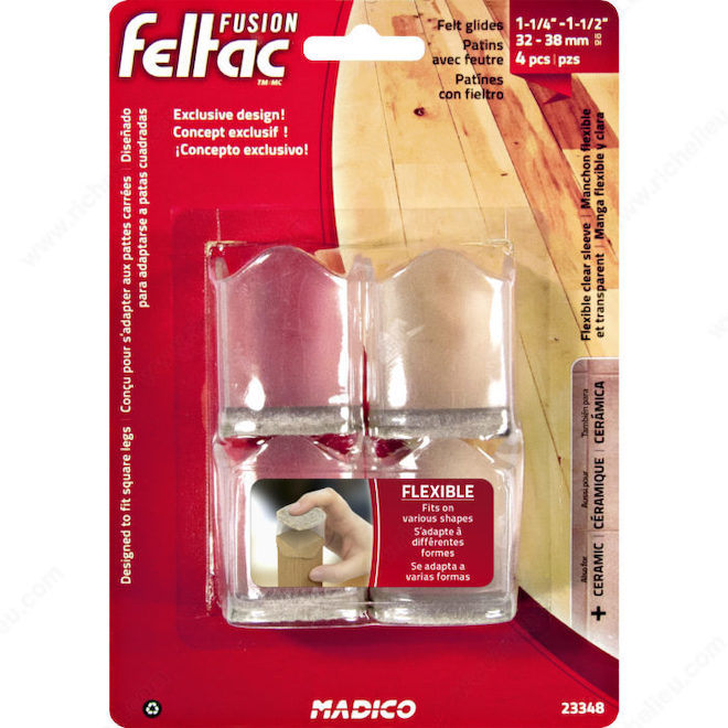 FUSION FELTAC 1-1/4 - 1 1/2-in Clear Silicone/Felt Flexible Glides - 4/Pk