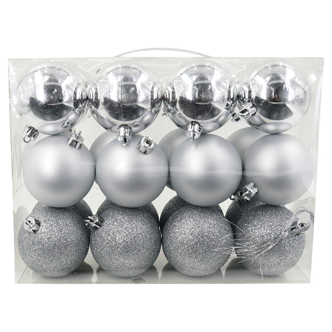 UBERHAUS Set of 24 Christmas Ornaments - Plastic - Silver EG7024-04 | RONA