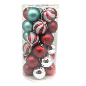 Holiday Living Christmas Balls - Friendly Forest - Red, Mint and Silver - 30/Pack
