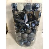 Boules de Noël mixtes Holiday Living, incassables, plastique, bleu/argent, paquet de 110