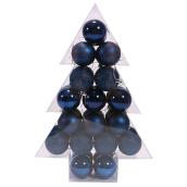 Ensemble de boules de Noël Holiday Living en plastique, bleu foncé, paquet de 34