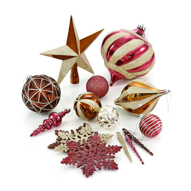 Holiday Living 110-Pack Brown Brick Red Gold Plastic Ball Ornament Set