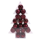 Ensemble de boules de Noël Holiday Living en plastique, bourgogne, paquet de 34