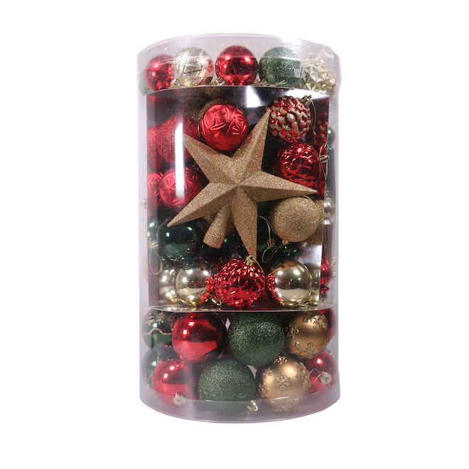Holiday Living 110-Pack Green, Red and Gold Ornament Set