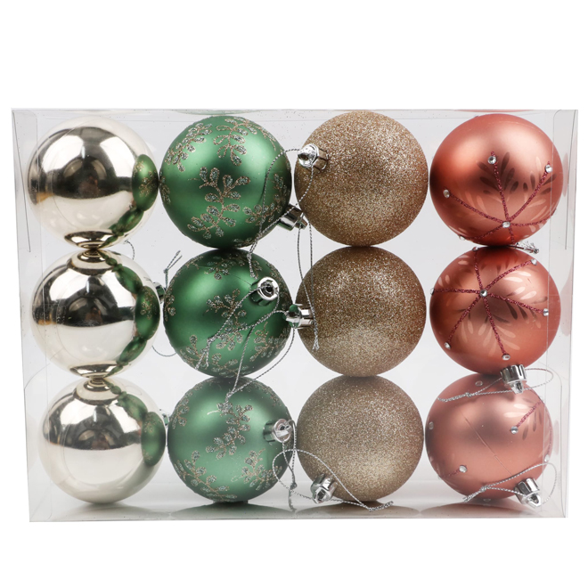 Célébrations by Landon & Co. Set of Christmas Ball Ornaments - Pink and Green Multi-Colour - Pack of 12