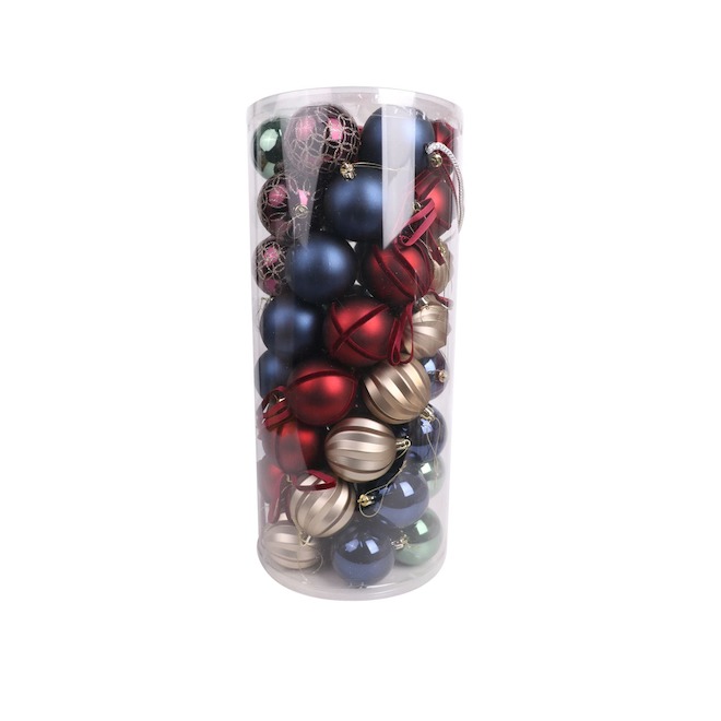 Ensemble de boules de Noël Celebrations by L&CO multicolores rouge et bleu, paquet de 50