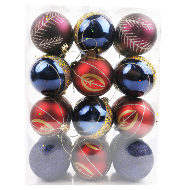 Celebrations by L&CO Set of Christmas Ball Ornaments - Red and Blue Multi-Colour - Pack of 12