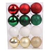 Ensemble de boules de Noël Celebrations by L&CO, rouge, vert, blanc et or, paquet de 12