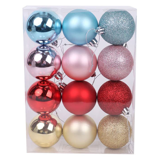 Ensemble de boules de Noël Celebrations by L&CO, multicolores rose et bleu, paquet de 12