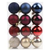 Celebrations by L&CO Set of Christmas Ball Ornaments - Red and Blue Multi-Colour - Pack of 12