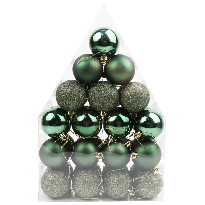 Ensemble de boules de Noël vert foncé Celebrations by L&CO, paquet de 36