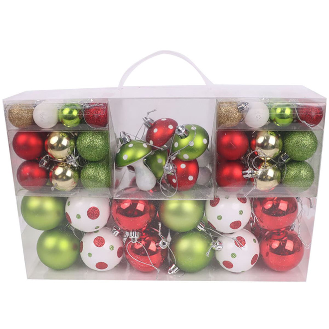 Ensemble de boules de Noël multi-colores Celebrations by L&CO avec champignons, paquet de 100