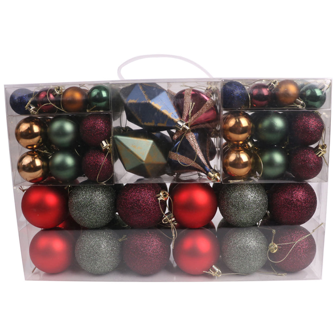 Ensemble de boules de Noël multi-colores foncées Celebrations by L&CO, paquet de 100