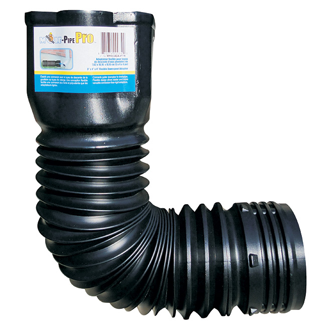 MOLE-PIPE PRO Adaptateur de tuyau de descente flexible Mole-Pipe de Reln,  polypropylène, noir, pour tuyau de 3 à 4 po de diamètre MP0034DA-FTR