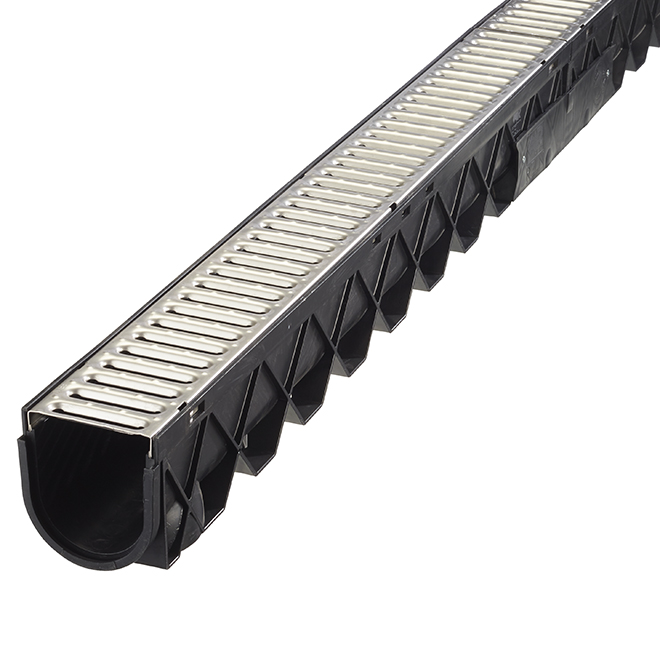 Reln Storm Drain with Stainless Steel Grate - Moulded Plastic - 4 3/4-in W - 10-ft D