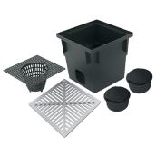 Reln Rectangle Catch Basin Kit with Metal Grate - Polypropylene - Black - 13-in L x 13-in W x 12-in D