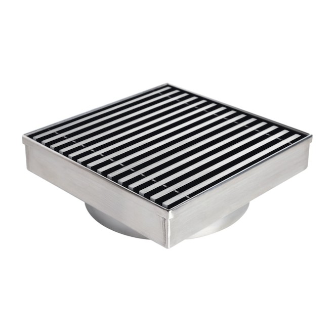Drain de douche carré Reln en acier inoxydable, 4 po x 4 po