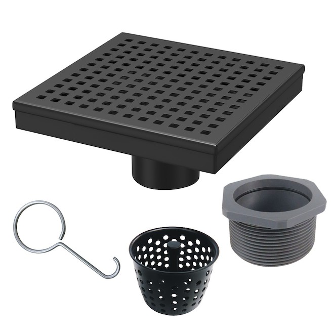 Reln Black Stainless Steel Shower Drain - 8-in x 8-in