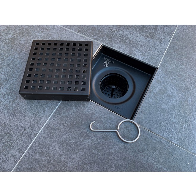 Reln 6-in x 6-in Black Stainless Steel Shower Drain